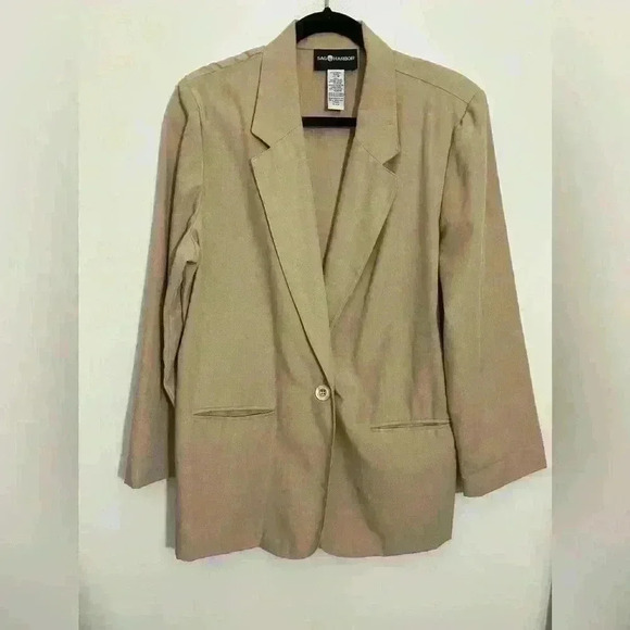 Vintage Sag Harbor Linen Blend Beige 1 Button Shawl Collar Blazer Office Formal - Picture 1 of 3